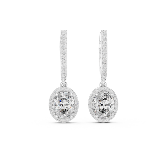 Oval Cut Halo Drop Diamond Hoop Earrings 4 CTW