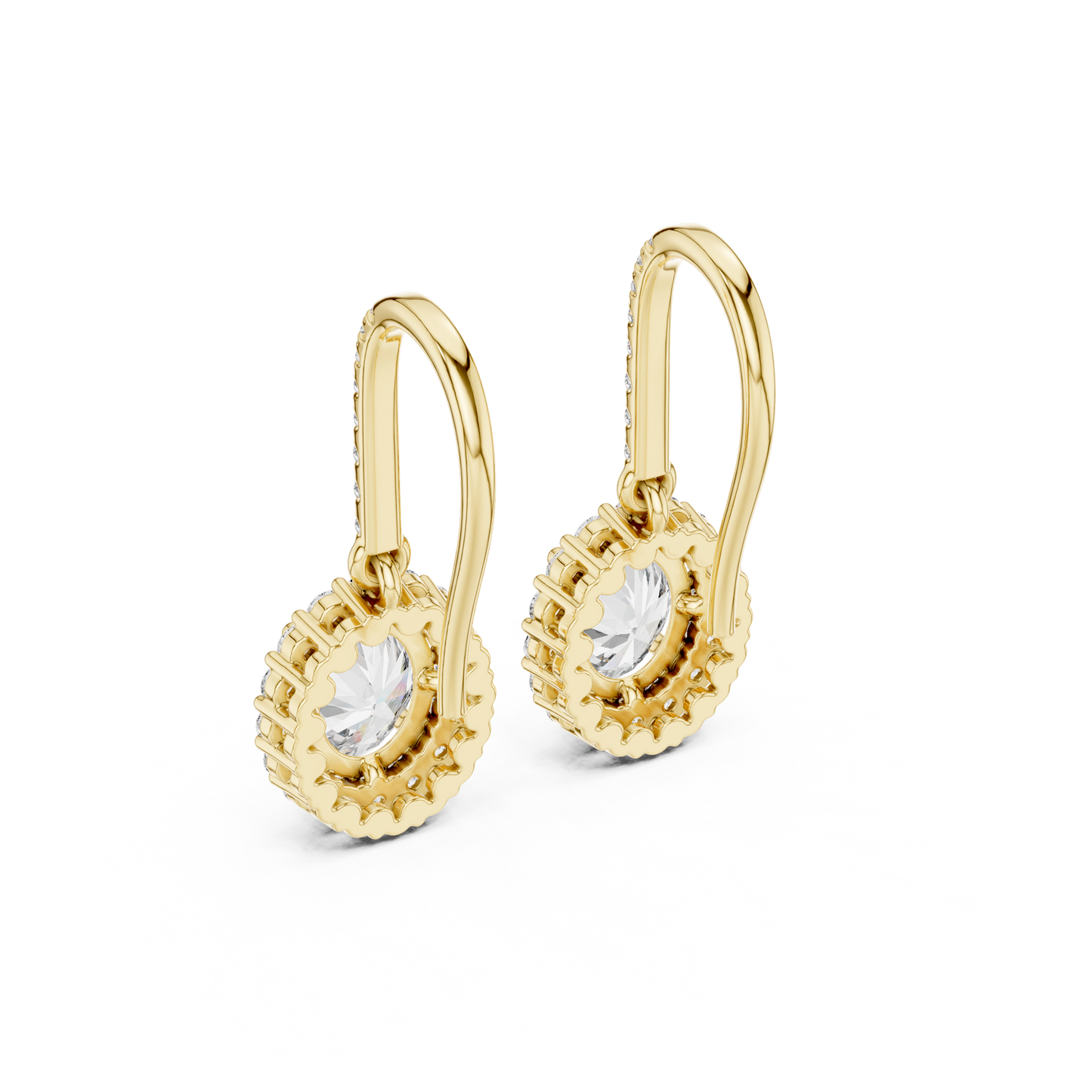 Classic Oval Halo Diamond Drop Earrings 1.3 CTW
