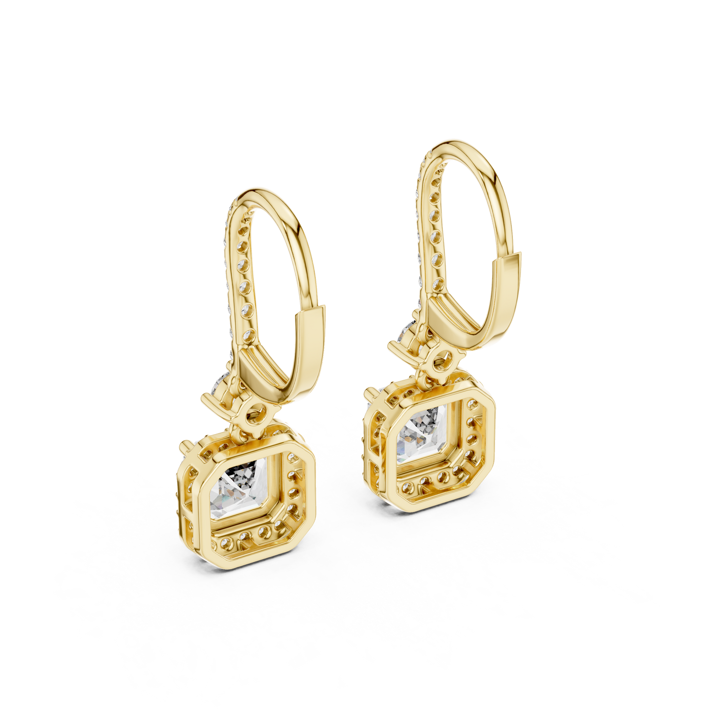 Square Halo Asscher Cut Diamond Dangle Earrings 2.6 CTW