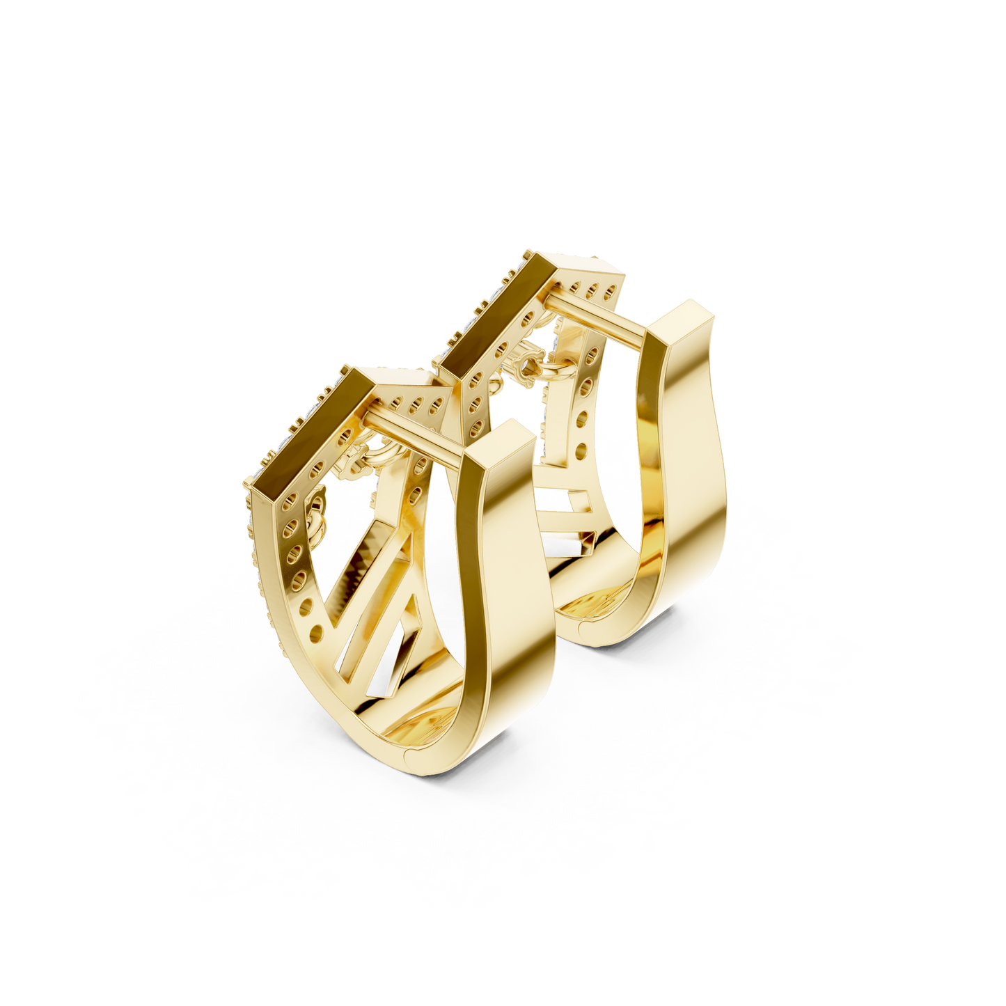 Modern Angular Pave Diamond Statement Huggies 0.5 CTW