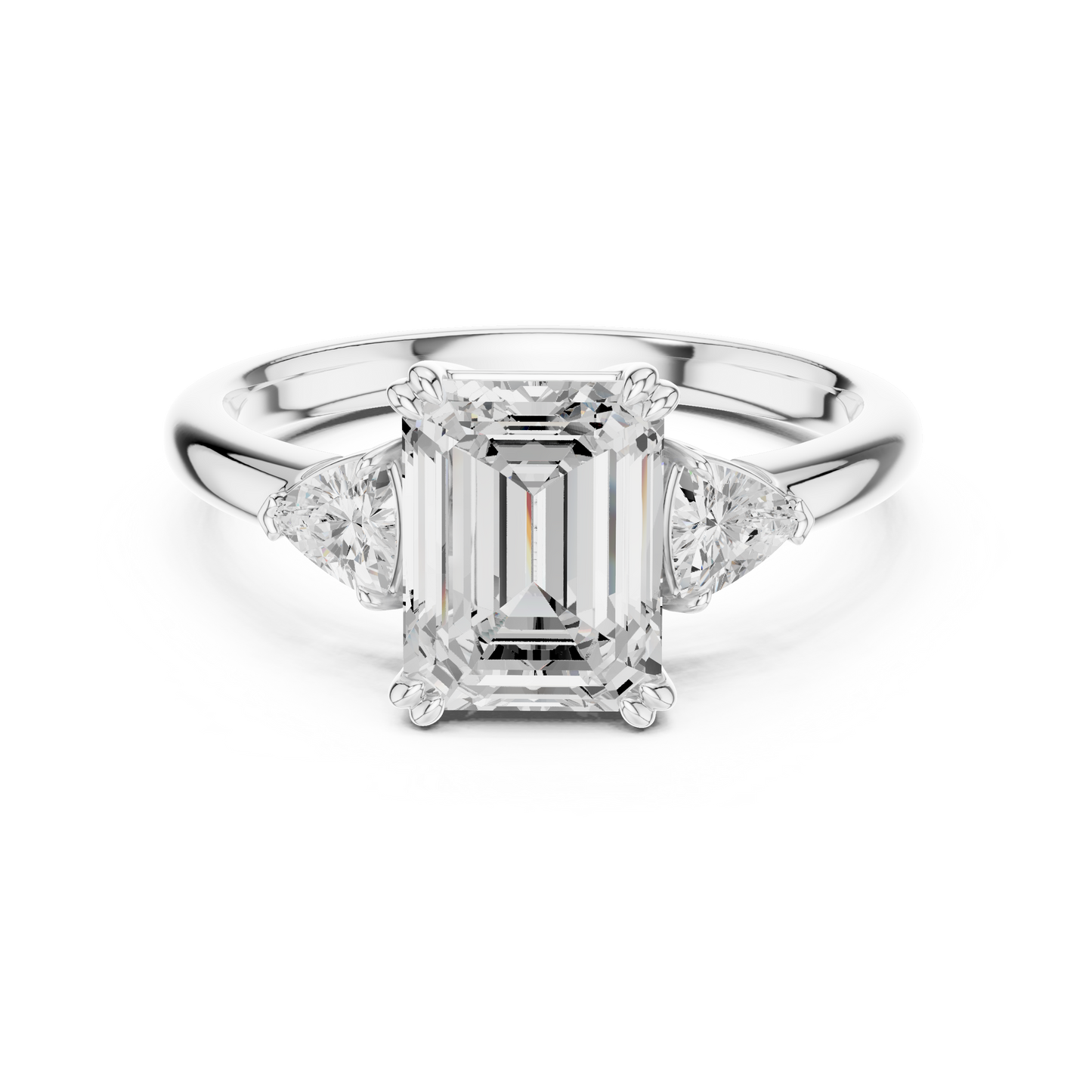 Classic Emerald Center With Trillion Side Engagement Ring 2.4 CTW
