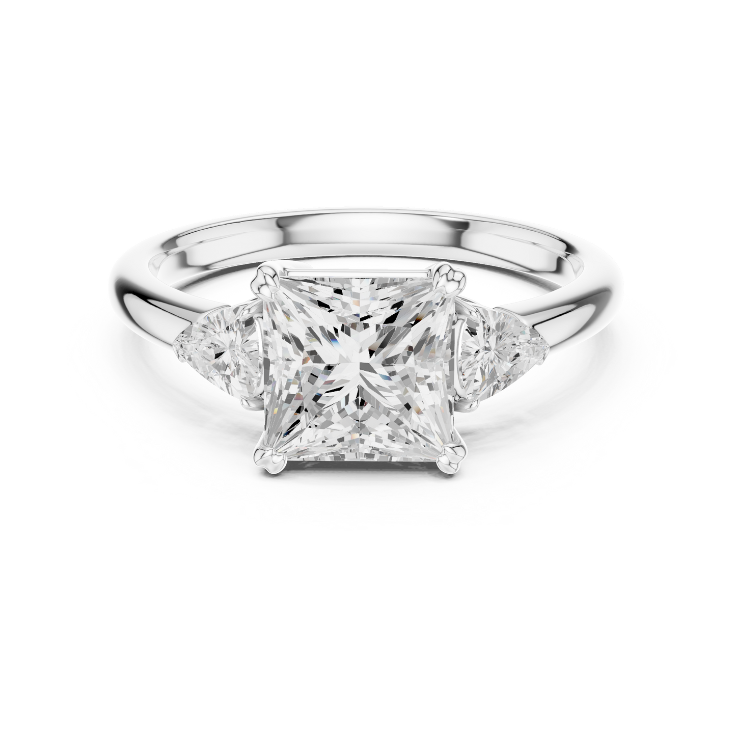 Classic Princess Center Pear Accent Engagement Ring 2.4 CTW