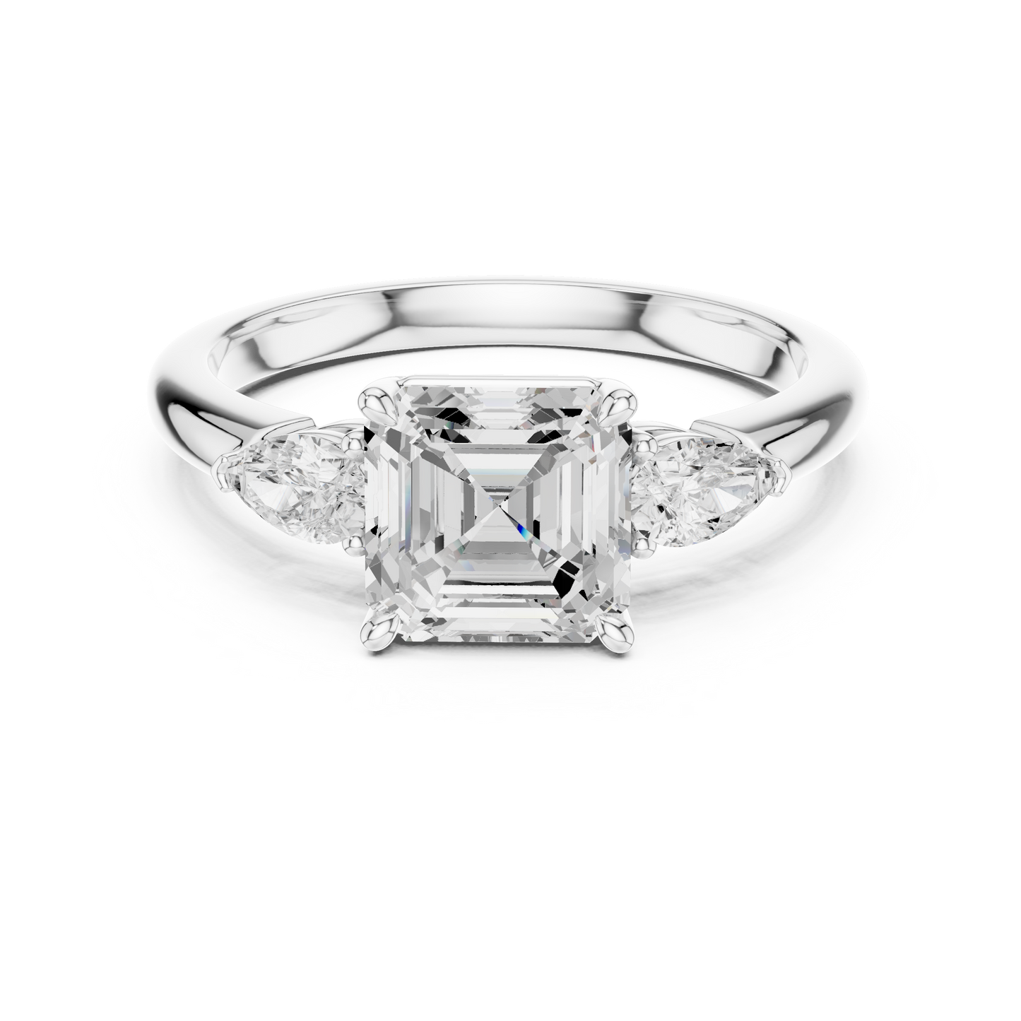 Asscher Cut Three Stone Diamond Engagement Ring 2.5 CTW