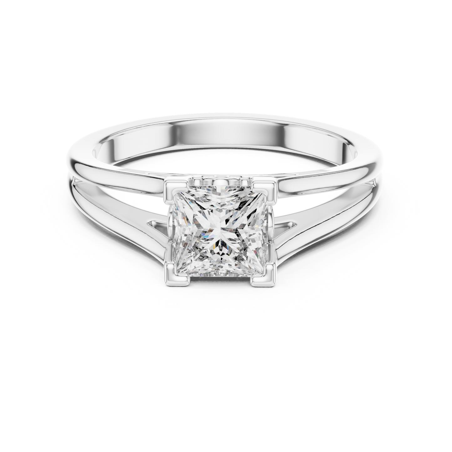 Princess Cut Split Shank Solitaire Engagement Ring 1 CTW