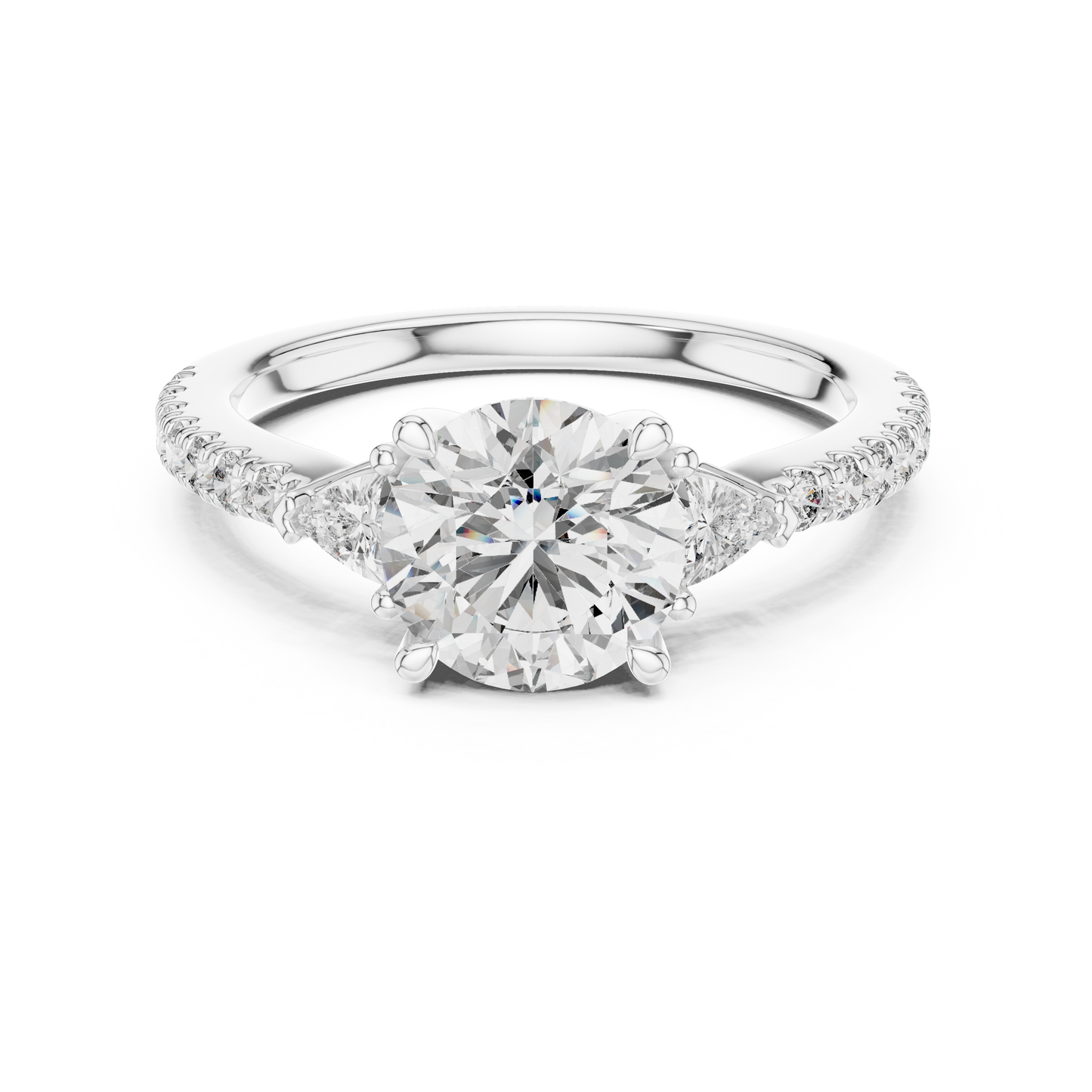 Round Cut Trillion Side Stone Pave Engagement Ring 1.8 CTW