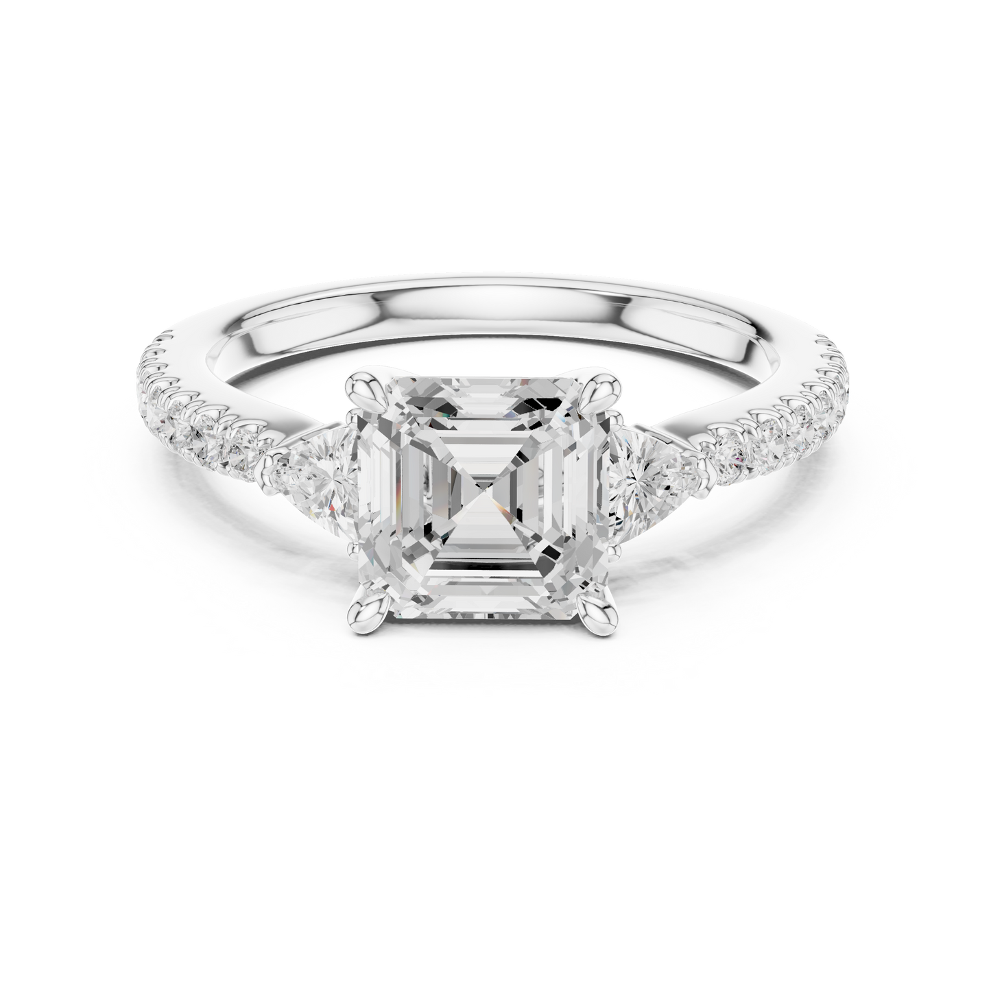 Asscher Cut Trillion Side Stone Pave Engagement Ring 2 CTW