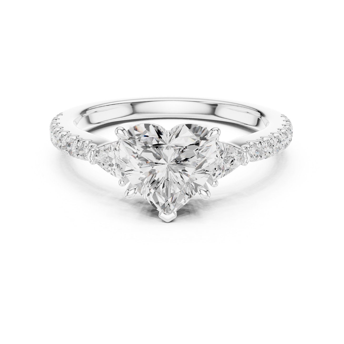 Heart Shape Trillion Side Stone Pave Engagement Ring 2 CTW