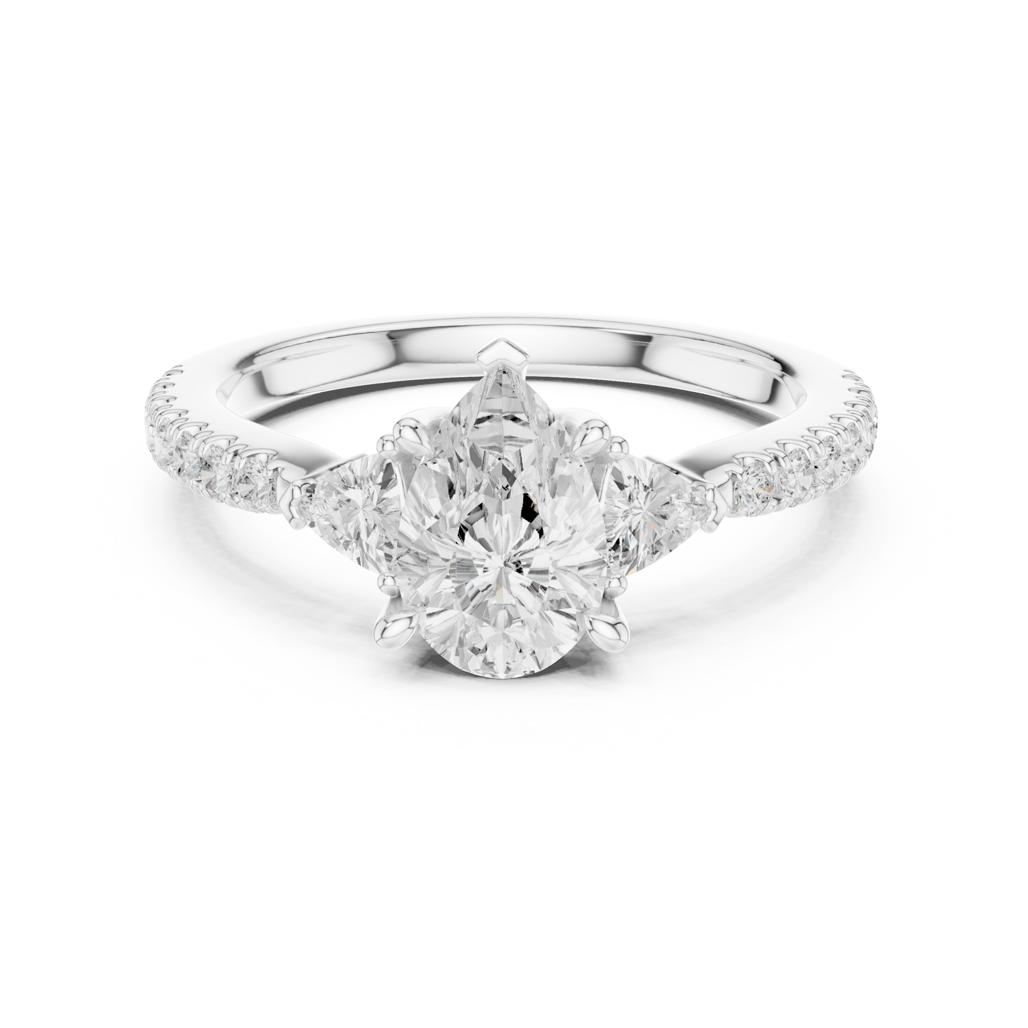 Pear Cut Trillion Side Stone Pave Engagement Ring 2 CTW