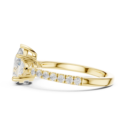 Pear Cut Trillion Side Stone Pave Engagement Ring 2 CTW