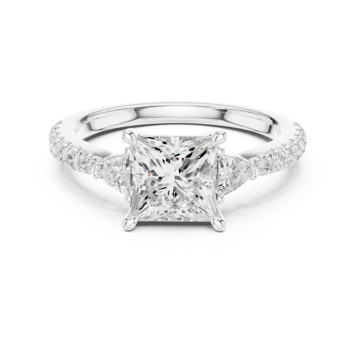 Princess Cut Trillion Side Stone Pave Engagement Ring 2 CTW