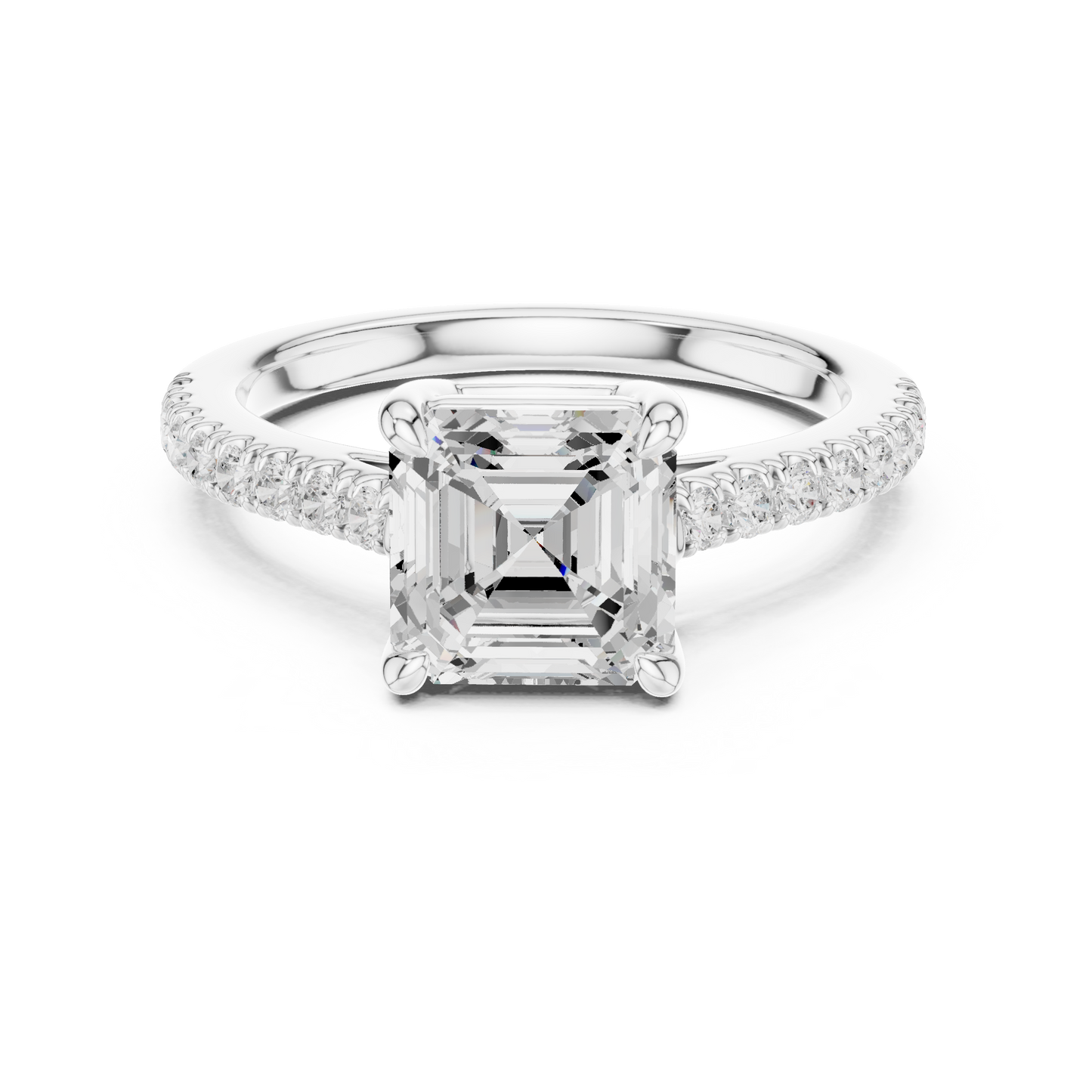 Asscher Cut Half Eternity Pave Engagement Ring 2.3 CTW