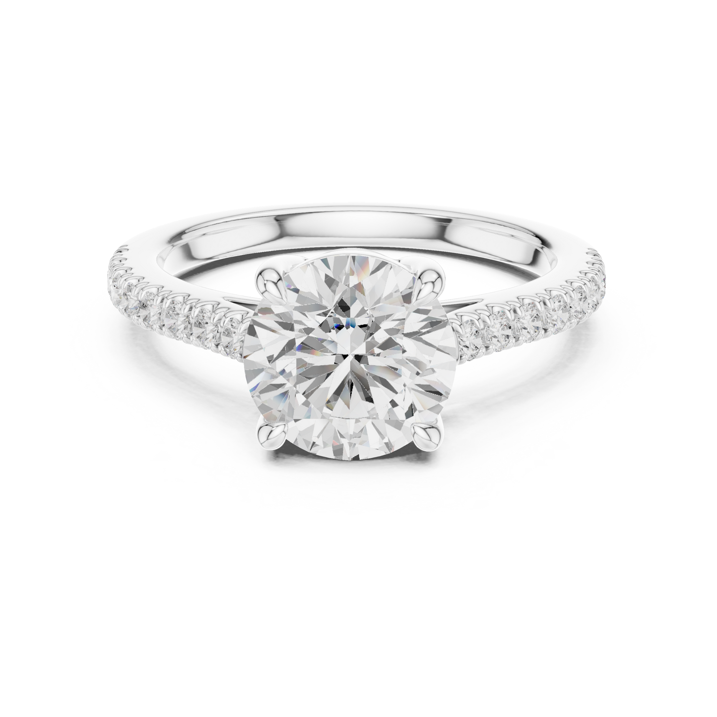 Round Cut Half Eternity Pave Engagement Ring 2.3 CTW