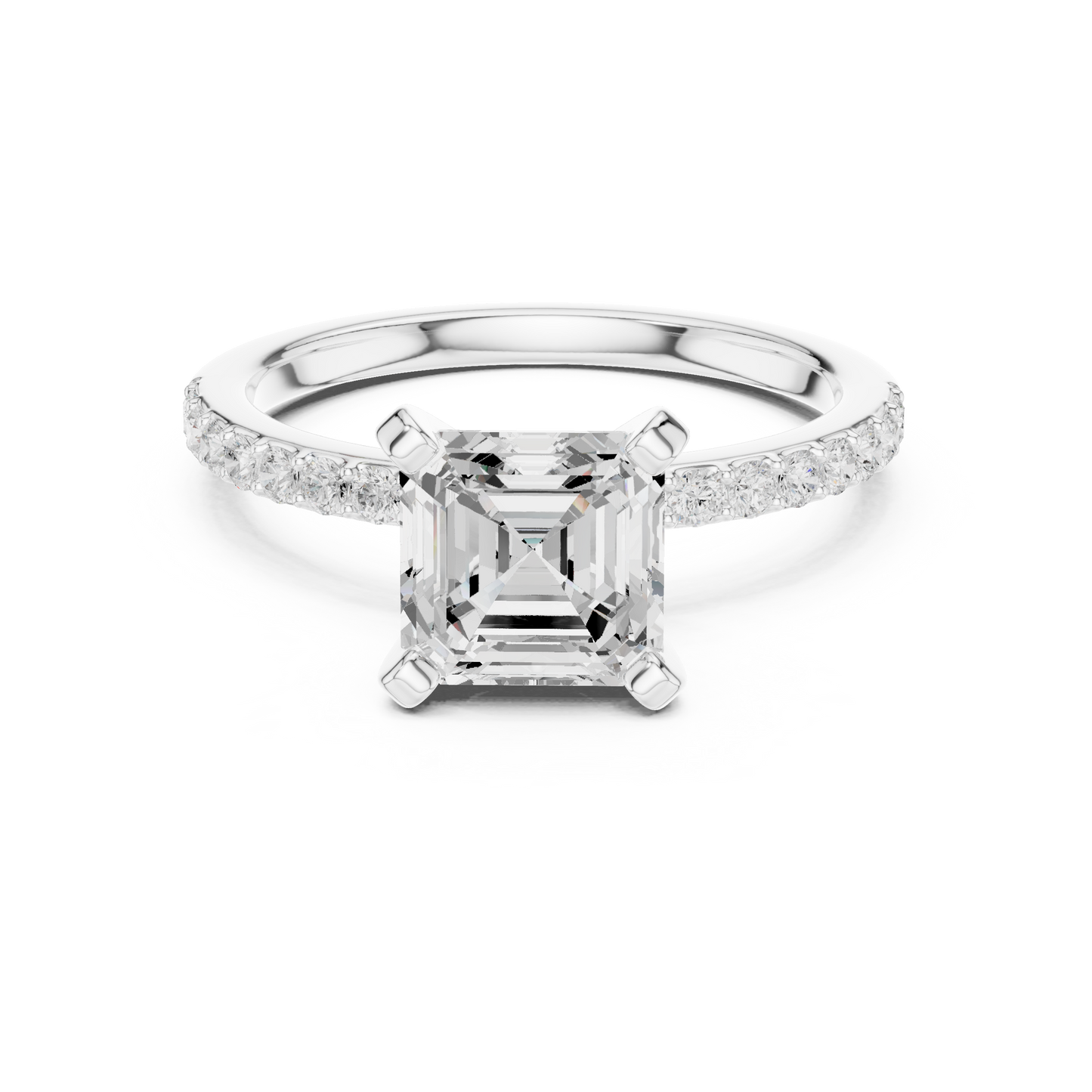Classic Asscher Cut Half Eternity Pave Ring 2.2 CTW