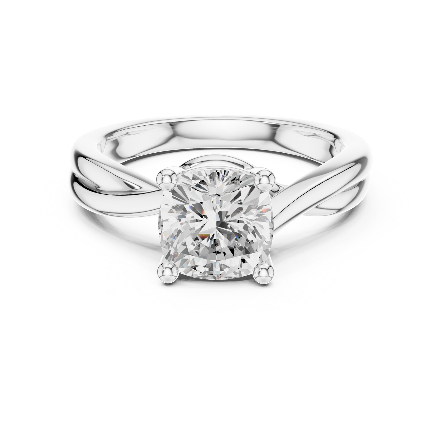 Cushion Cut Twisted Solitaire Engagement Ring 2 CTW