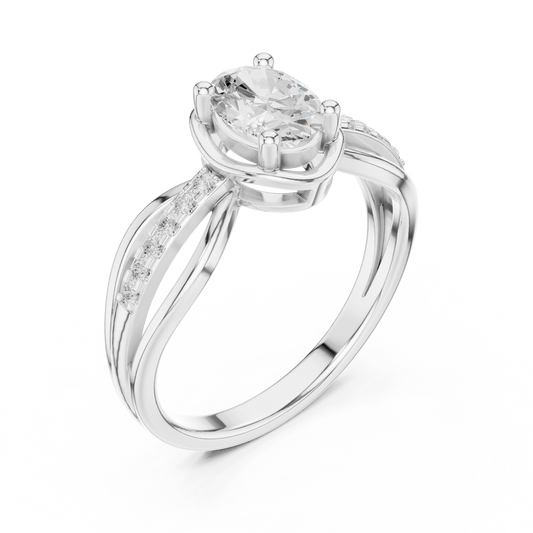 Oval Solitaire Diamond Engagement Ring Twisted Pave 0.8 CTW