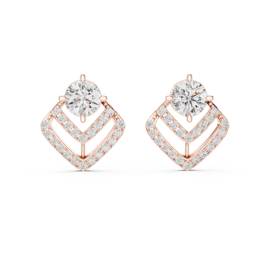 Double Frame Round Diamond Statement Stud Earrings 3.4 CTW