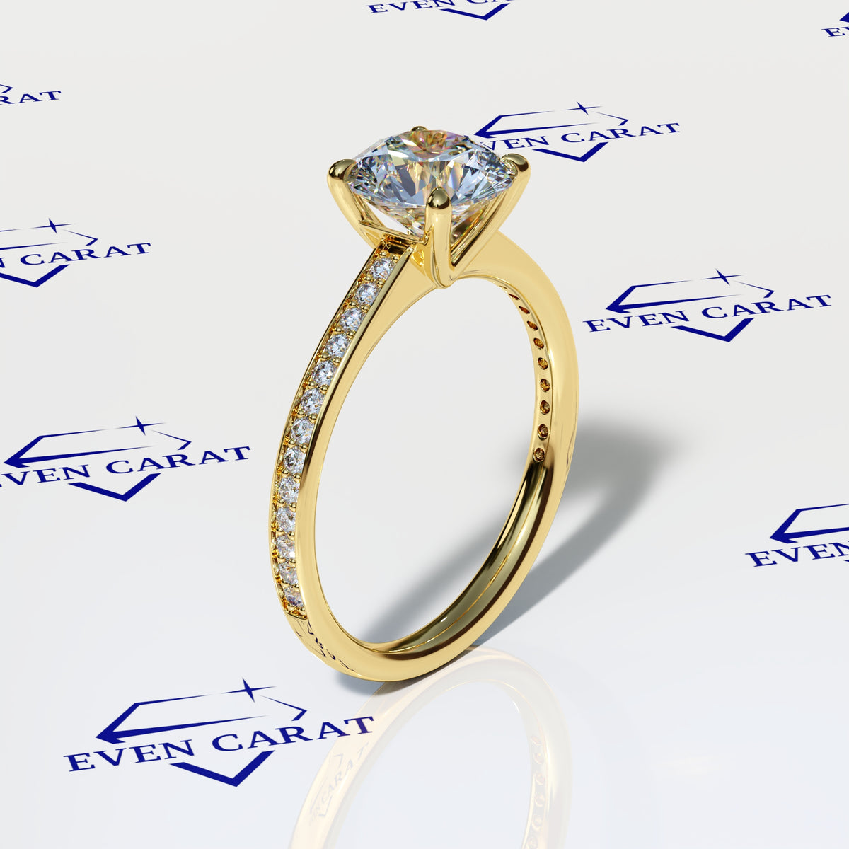4 Prong Round Half Pavé Band Engagement Ring 2.20 CTW
