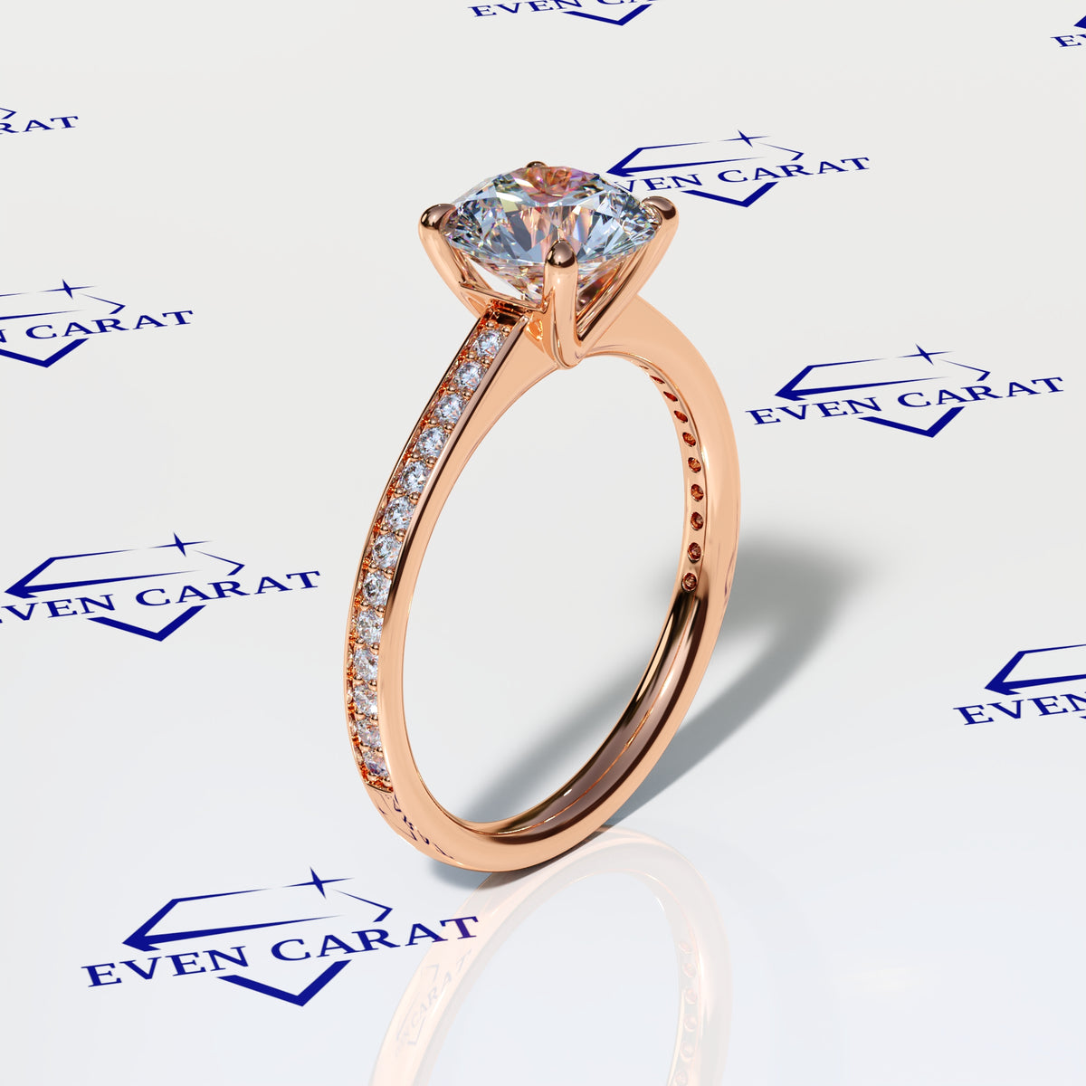 4 Prong Round Half Pavé Band Engagement Ring 2.20 CTW