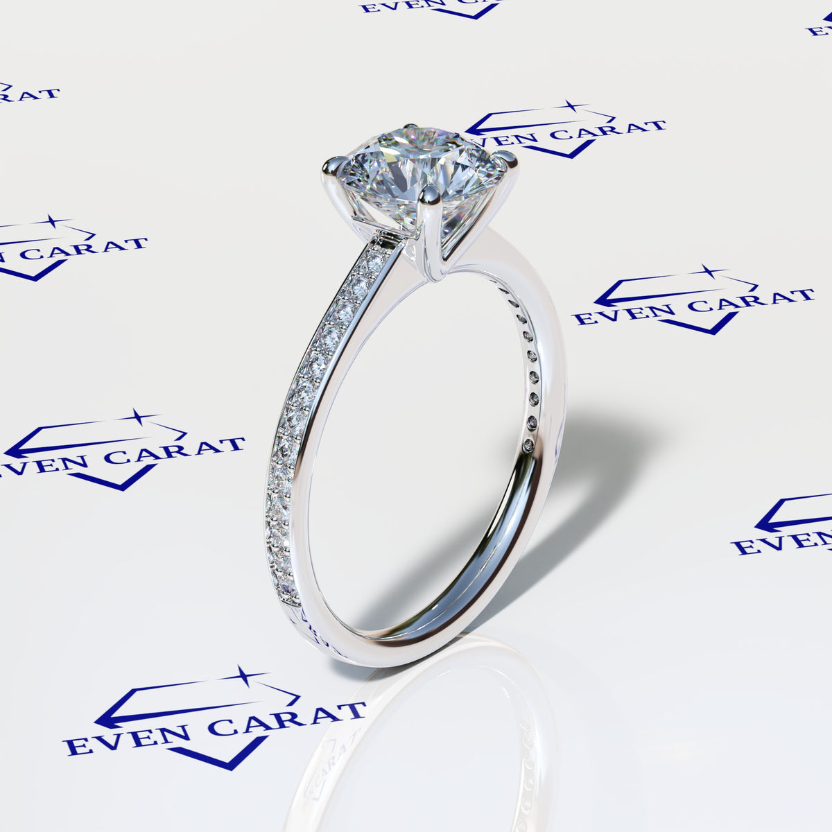 4 Prong Round Half Pavé Band Engagement Ring 2.20 CTW