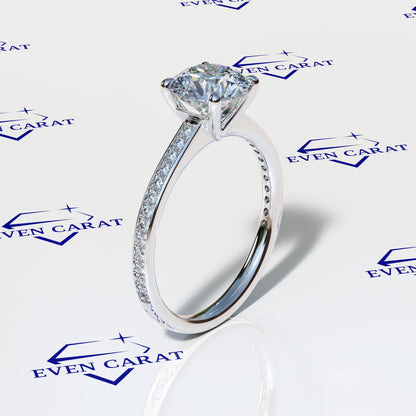 4 Prong Round Half Pavé Band Engagement Ring 2.20 CTW