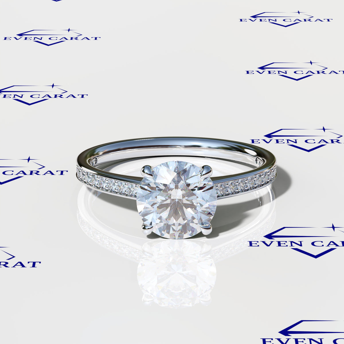4 Prong Round Half Pavé Band Engagement Ring 2.20 CTW