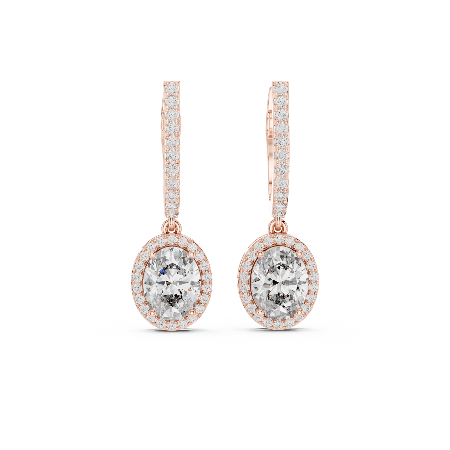 Oval Cut Halo Drop Diamond Hoop Earrings 4 CTW