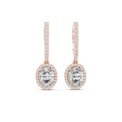 Oval Cut Halo Drop Diamond Hoop Earrings 4 CTW