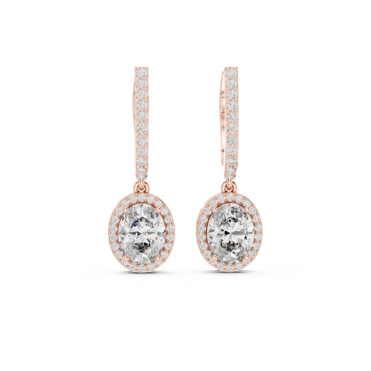 Oval Cut Halo Drop Diamond Hoop Earrings 4 CTW