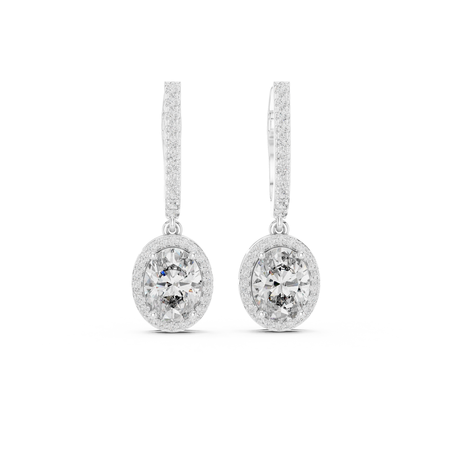 Oval Cut Halo Drop Diamond Hoop Earrings 4 CTW
