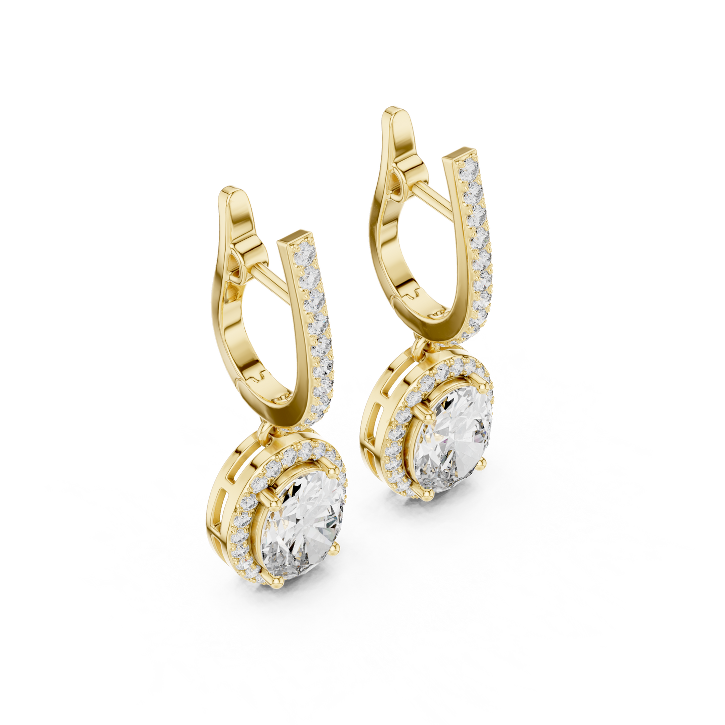 Oval Cut Halo Drop Diamond Hoop Earrings 4 CTW