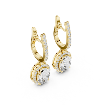 Oval Cut Halo Drop Diamond Hoop Earrings 4 CTW