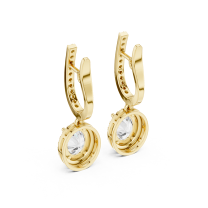 Oval Cut Halo Drop Diamond Hoop Earrings 4 CTW
