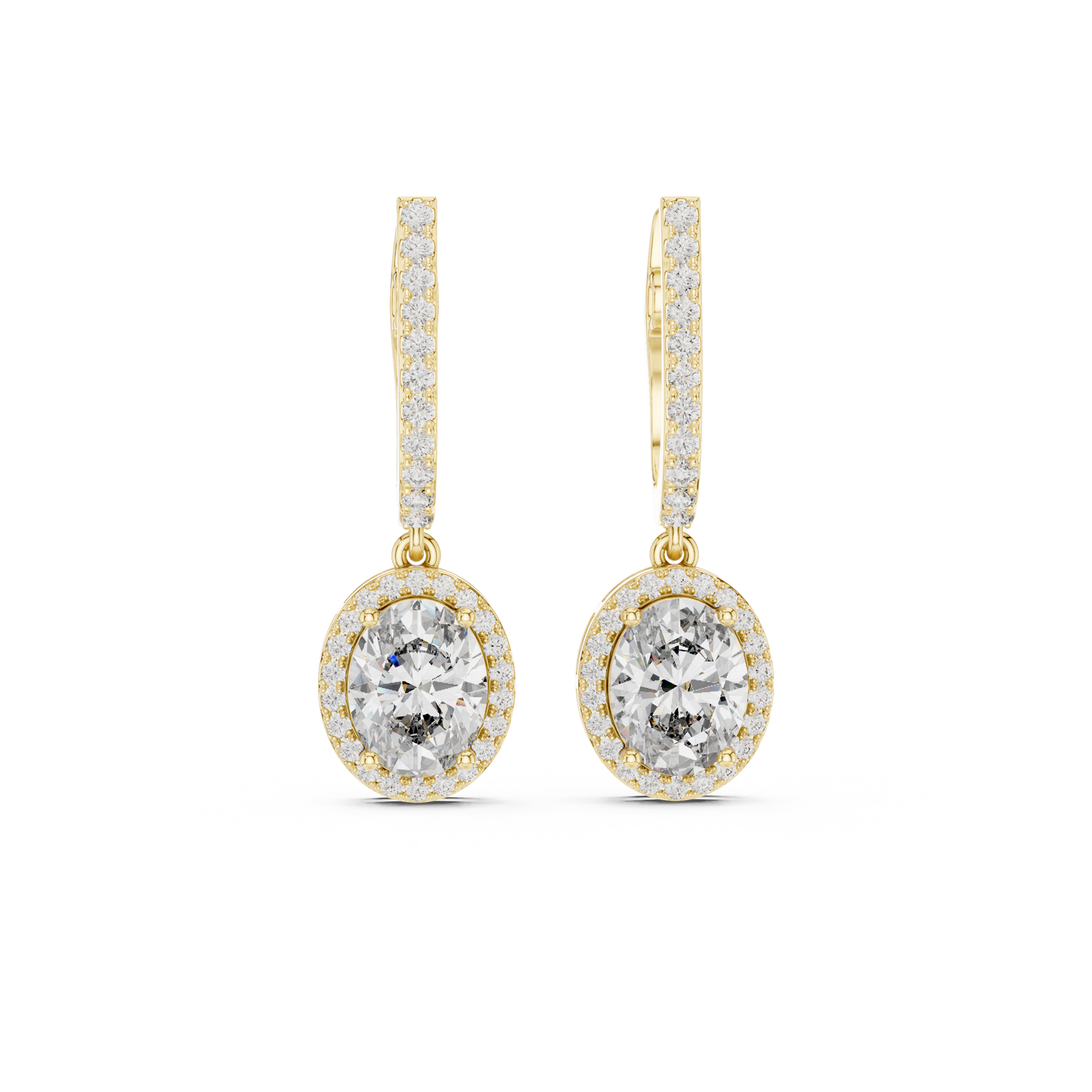 Oval Cut Halo Drop Diamond Hoop Earrings 4 CTW