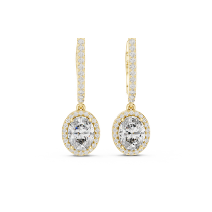 Oval Cut Halo Drop Diamond Hoop Earrings 4 CTW