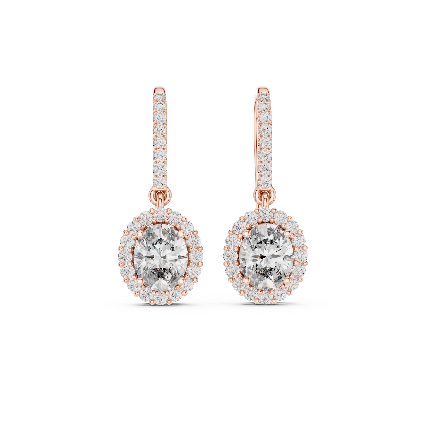 Classic Oval Halo Diamond Drop Earrings 1.3 CTW