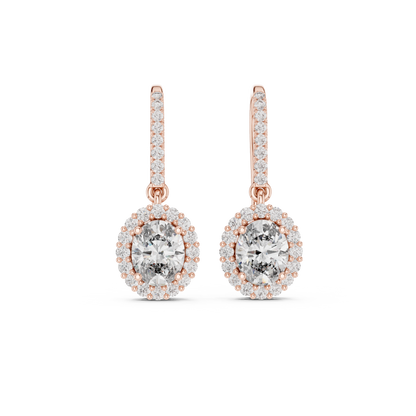 Classic Oval Halo Diamond Drop Earrings 1.3 CTW