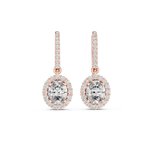 Classic Oval Halo Diamond Drop Earrings 1.3 CTW