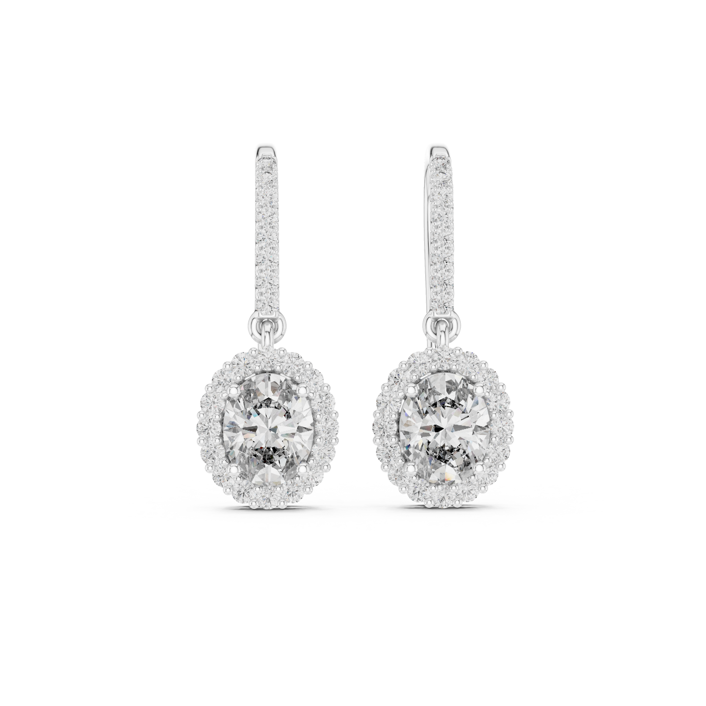 Classic Oval Halo Diamond Drop Earrings 1.3 CTW
