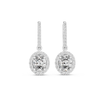 Classic Oval Halo Diamond Drop Earrings 1.3 CTW