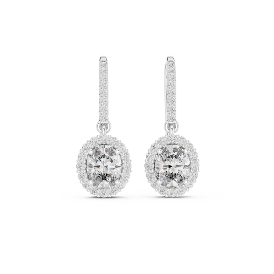 Classic Oval Halo Diamond Drop Earrings 1.3 CTW