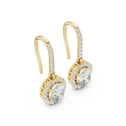 Classic Oval Halo Diamond Drop Earrings 1.3 CTW