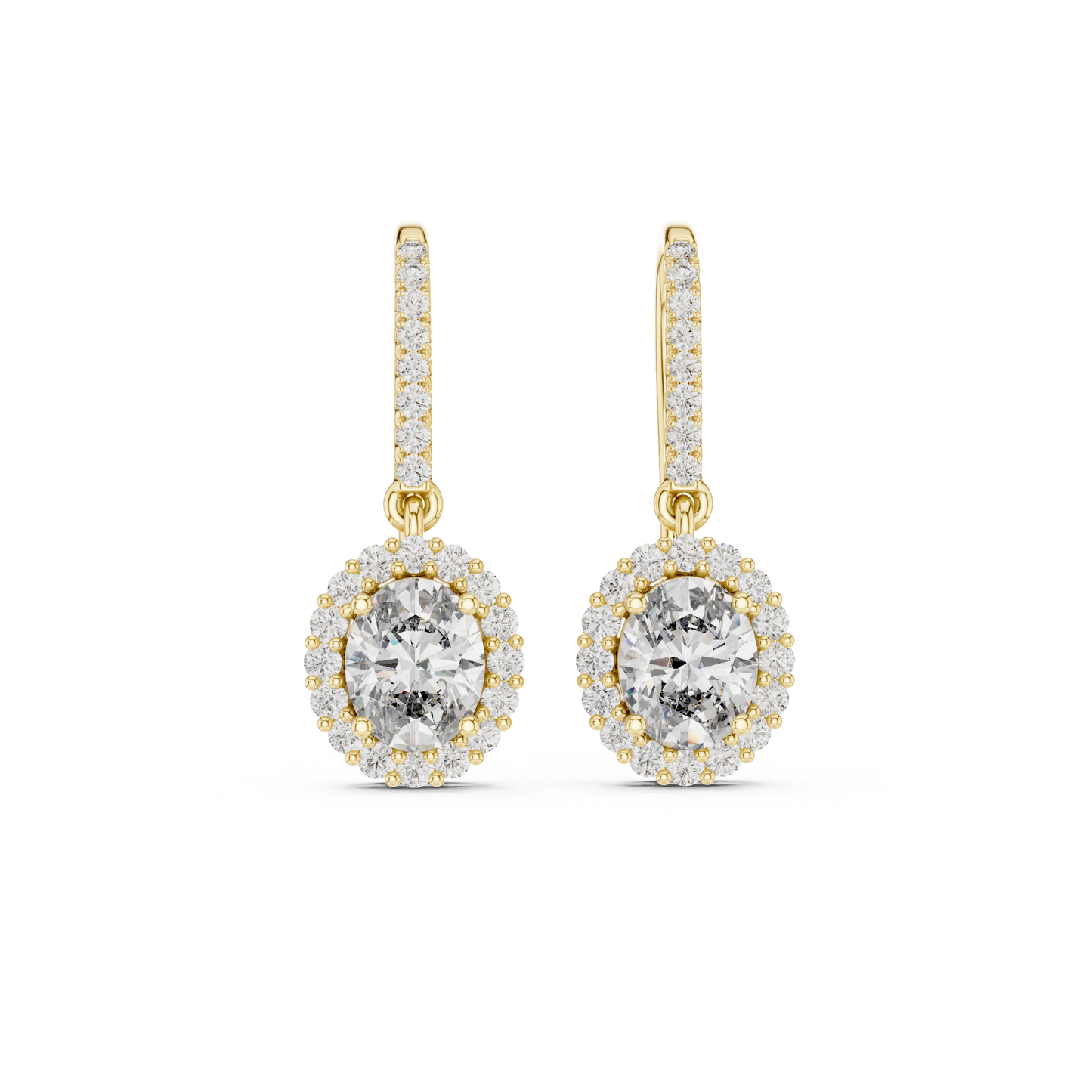 Classic Oval Halo Diamond Drop Earrings 1.3 CTW