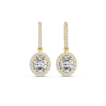 Classic Oval Halo Diamond Drop Earrings 1.3 CTW