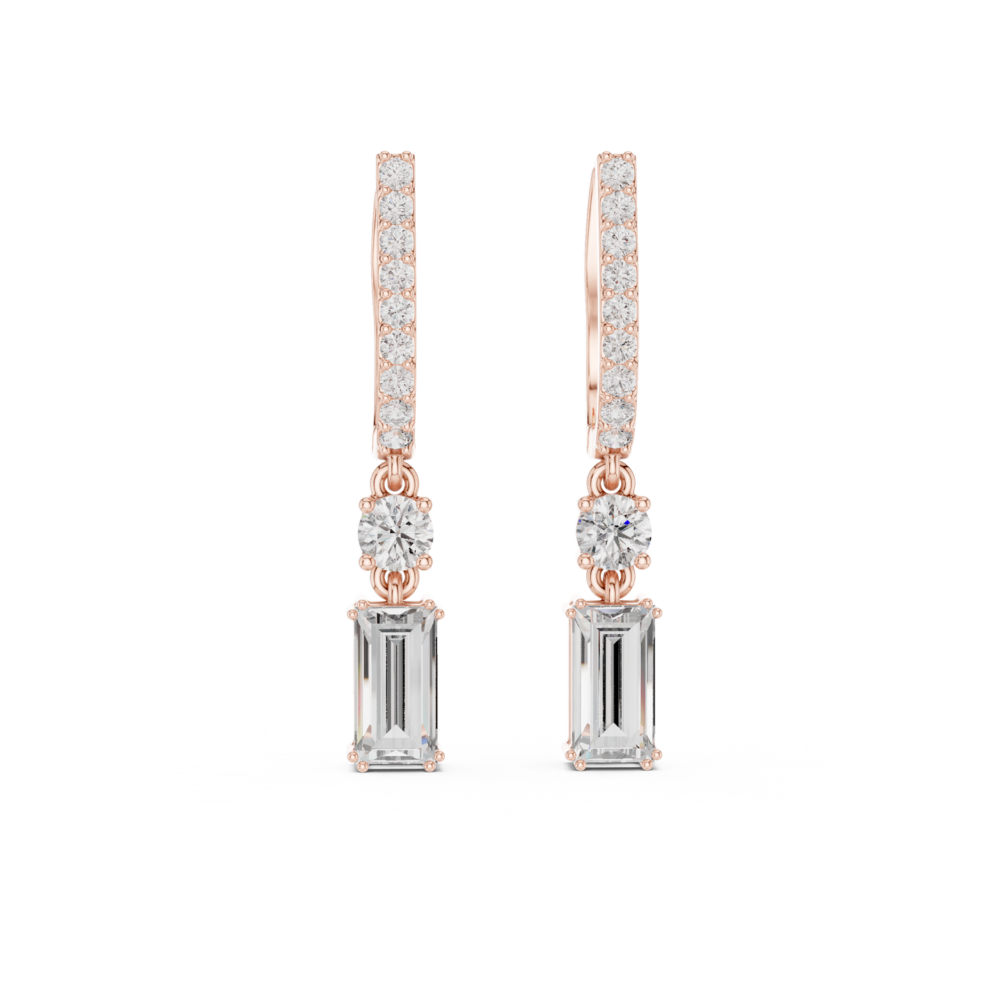 Emerald Cut Diamond Drop Hoop Earrings 1 CTW
