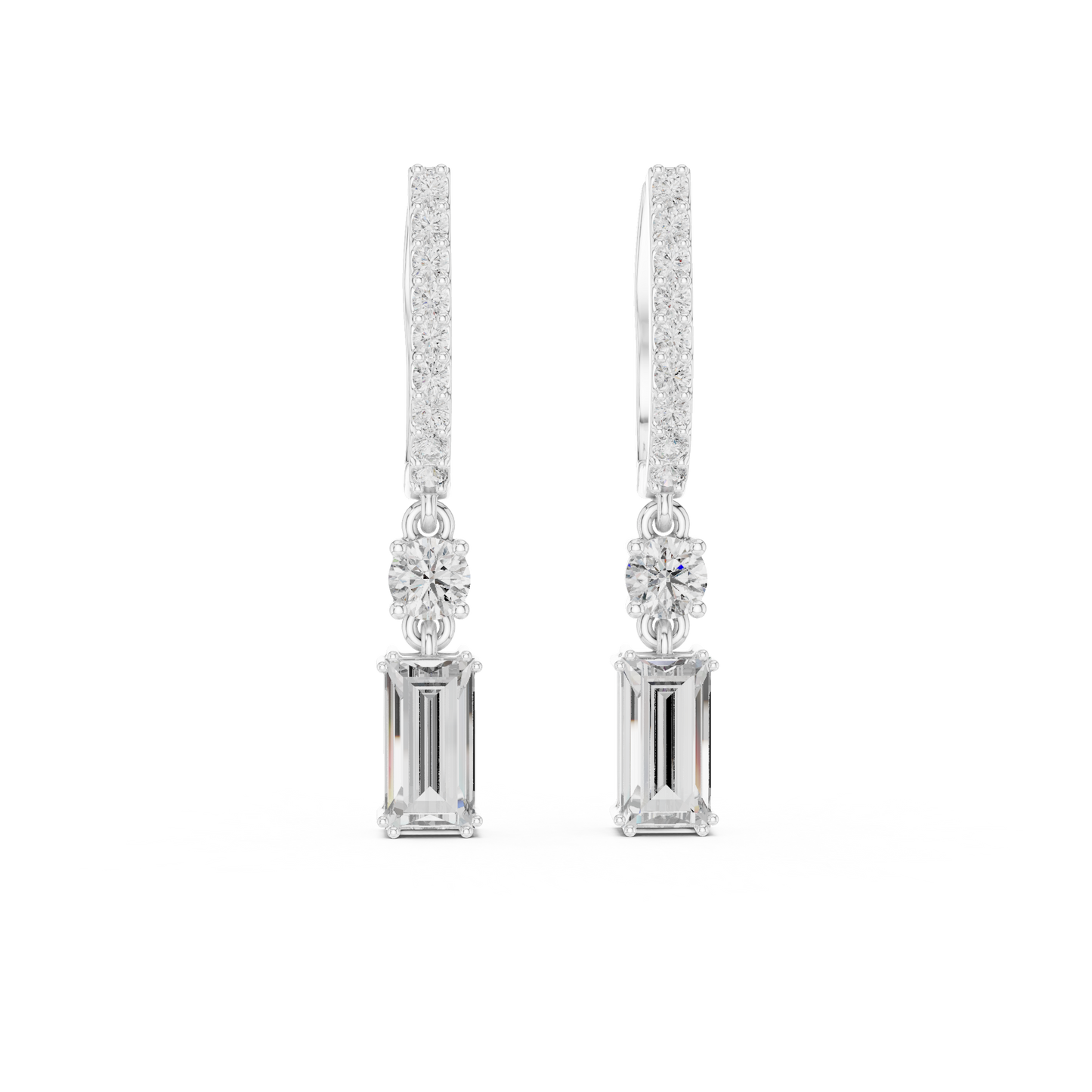 Emerald Cut Diamond Drop Hoop Earrings 1 CTW