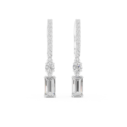 Emerald Cut Diamond Drop Hoop Earrings 1 CTW