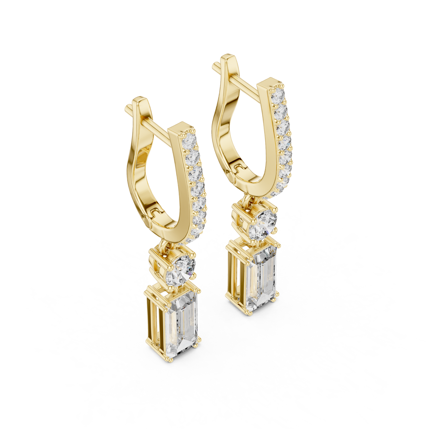 Emerald Cut Diamond Drop Hoop Earrings 1 CTW