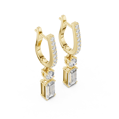 Emerald Cut Diamond Drop Hoop Earrings 1 CTW
