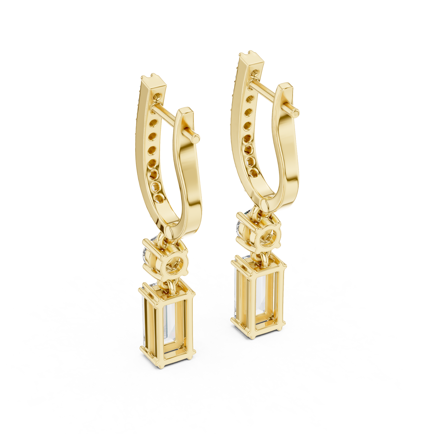 Emerald Cut Diamond Drop Hoop Earrings 1 CTW