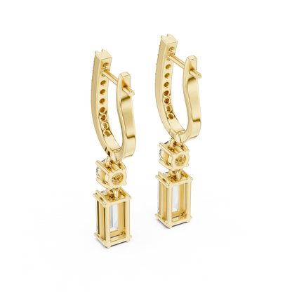 Emerald Cut Diamond Drop Hoop Earrings 1 CTW